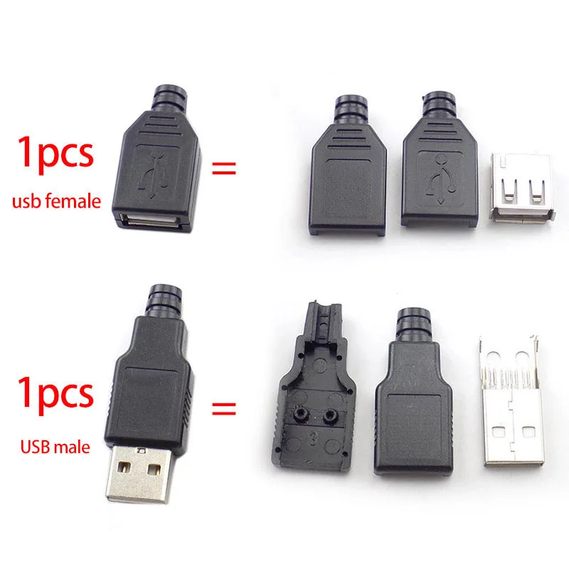 5/10pcs 4 Pin Type A Female Male USB 2.0 Adapter Socket Solder Connector With Black Plastic Cover DIY Plug E14 | Безопасность и
