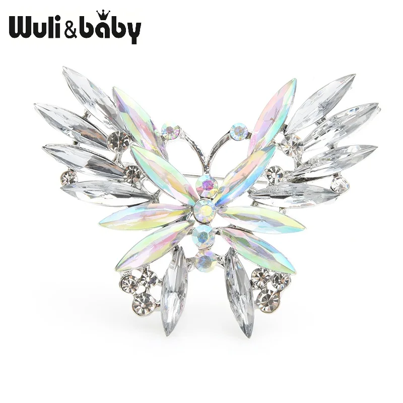 Wuli&baby, белые стразы, бабочки, броши для женщин, классические насекомые, брошь на свадьбу, банкет, булавки, подарки
