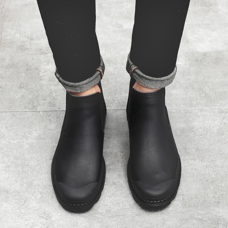 Размера плюс 37-47 зимняя обувь мужские Ботинки Челси ботинки с плюшем на меху