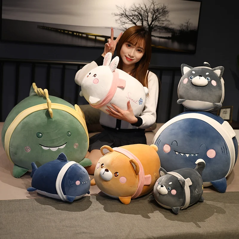 

New 28-70cm soft animal cartoon pillow plush cute fat dinosaur shark husky rabbit bear plush toy children girl birthday gift