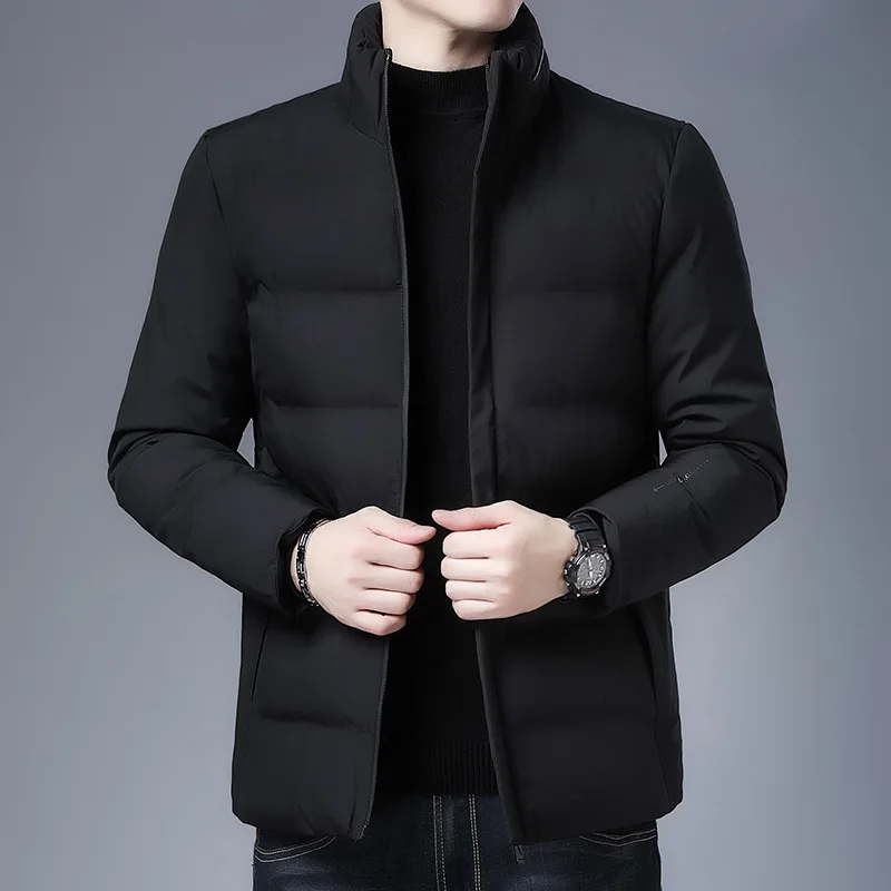 

2020 new men's thick stand-up collar cotton jacket, winter warmth, solid color pressure line cotton jacket