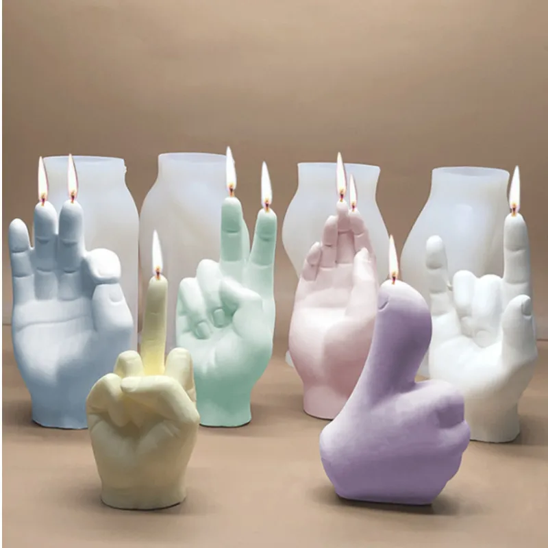 

1PC INS Creative Silicone Diy Soy Wax Candle Mold Aromatherapy Plaster 3D Gesture Finger Handmade Soap Mould Home Decor Material