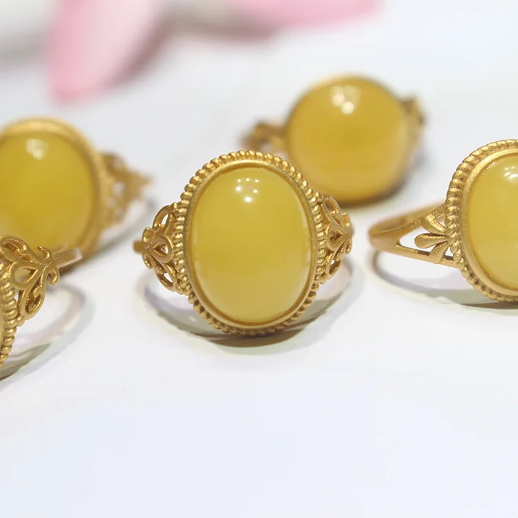 Женское кольцо из натурального янтаря серебро 925 пробы|Кольца| |