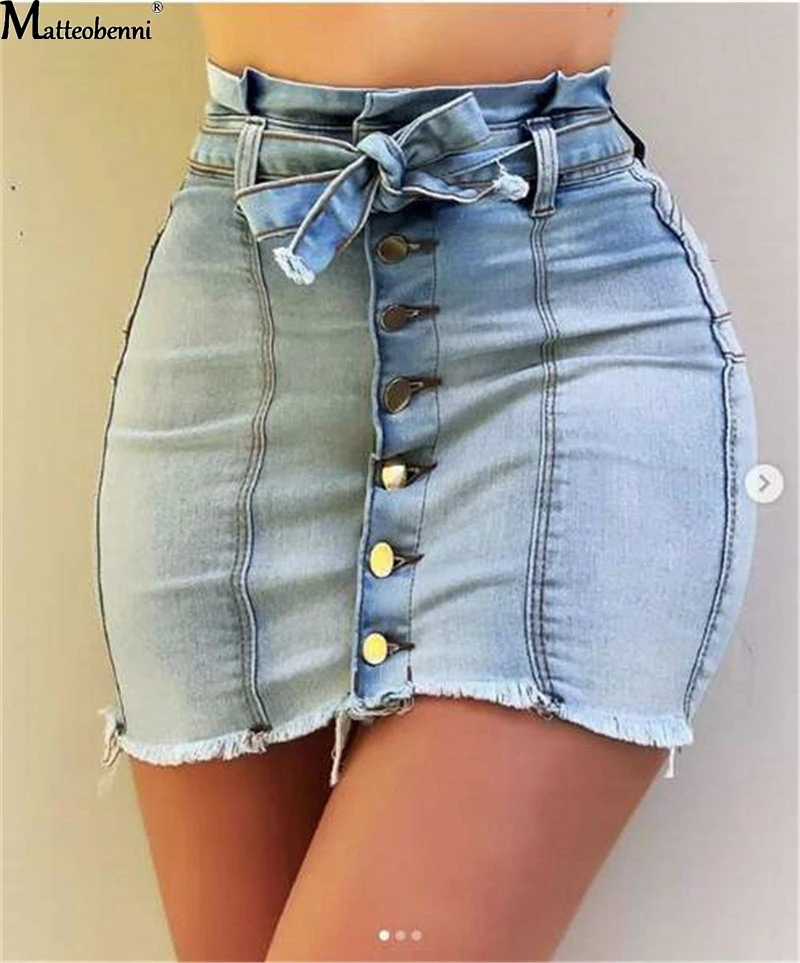 Юбка карандаш Женская джинсовая с завышенной талией модная однотонная