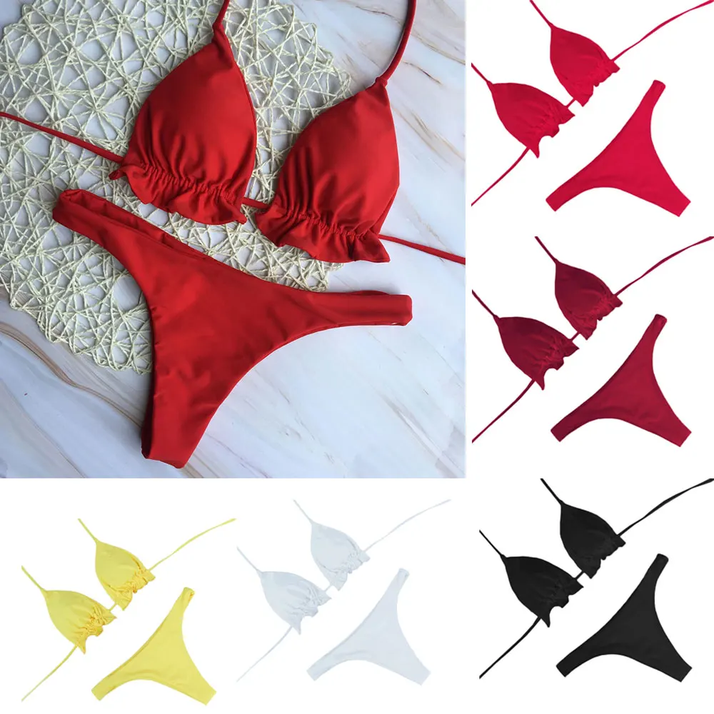 

Women Sexy Bandage Brazilian Bikini Sets Top Thong Bottom Set Beach Push-up Summer Swimwear Ladies Lace Up Swimsuit Beachwear