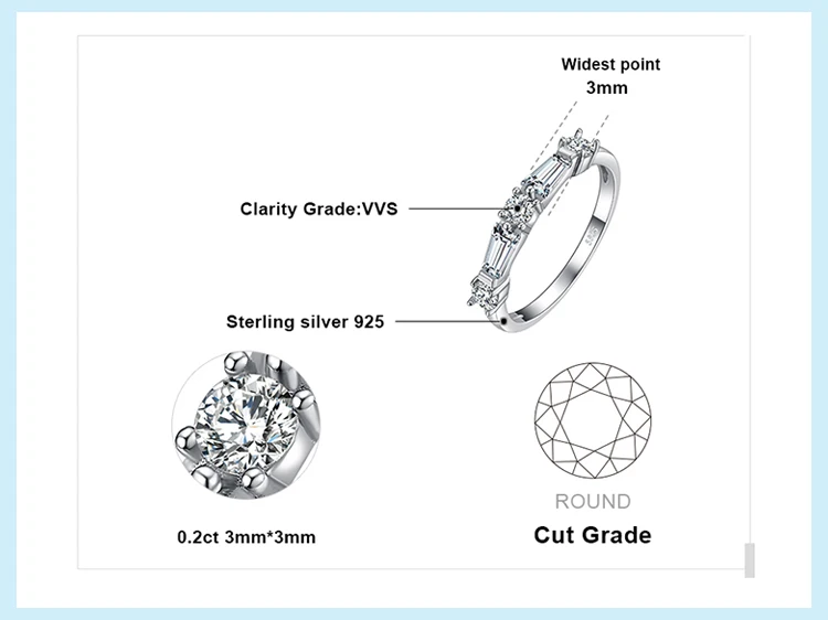 JewelryPalace 3ct круглый багет и кубического циркония Stackable кольцо стерлингового серебра 925