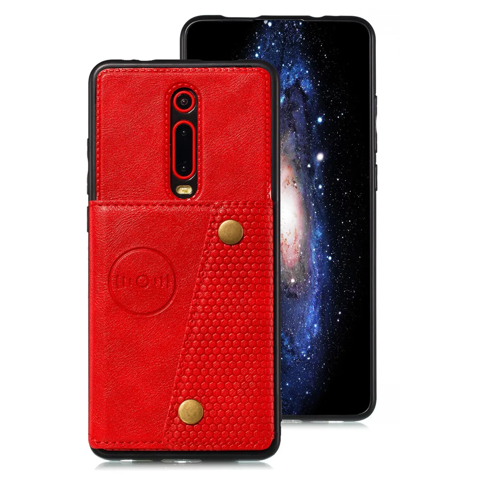 Красный Держатель для карт, чехол-кошелек для Xiao mi K20 mi 9t Pro mi 9t Xio mi Red mi 8a 7a Note 8 7 Pro Global из искусственной кожи, чехол с магнитной подставкой для автомобиля - Цвет: Красный