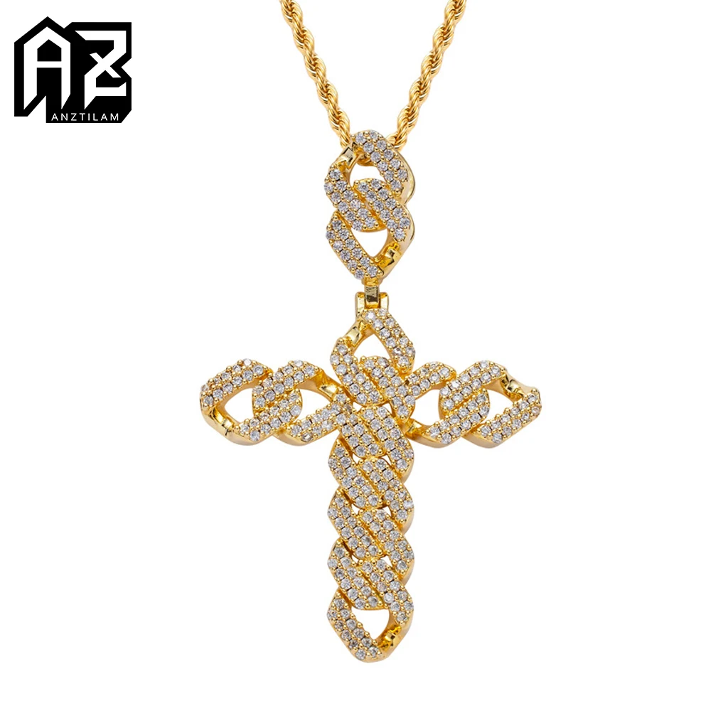 

AZ Hip Hop Iced Out Cross Pendant Necklace For Men Women Paved Zircon With Long Link Chain Jewelry Rapper Gifts Free Shipping