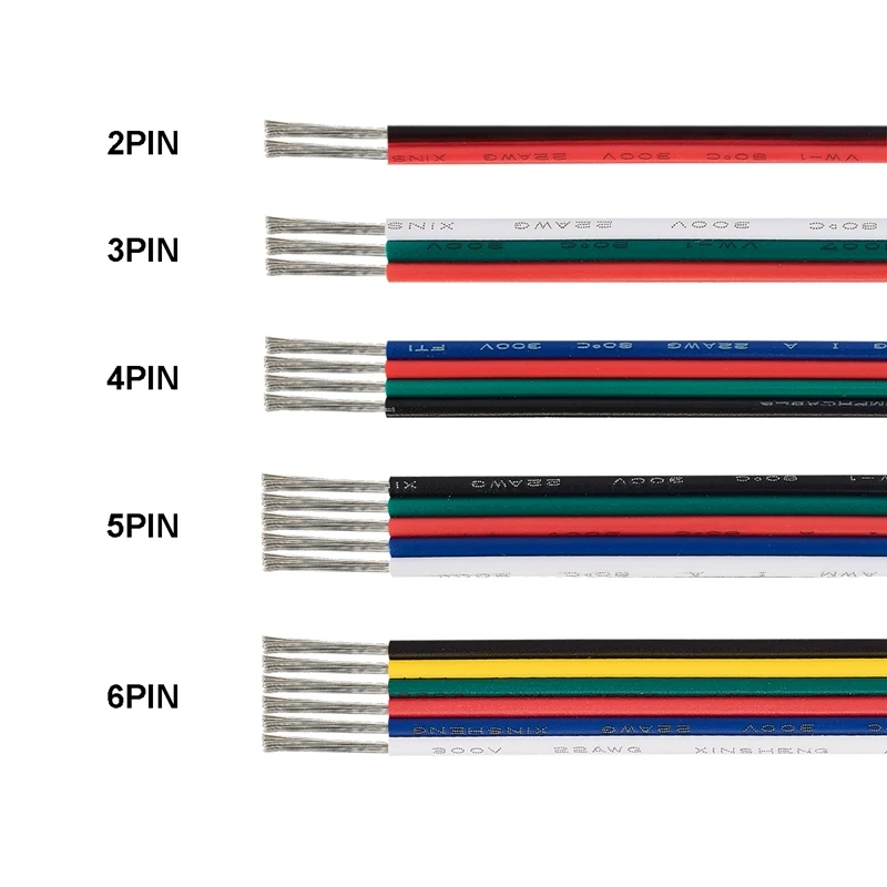 Светодиодный Удлинительный кабель 10 м/20 м/100 м 2 pin/3pin/4pin/5pin 20AWG электрический