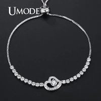 umode hollow heart tennis bracelets for women clear cz crystal bracelets femme adjustable jewelry girls fashion gifts ub0193
