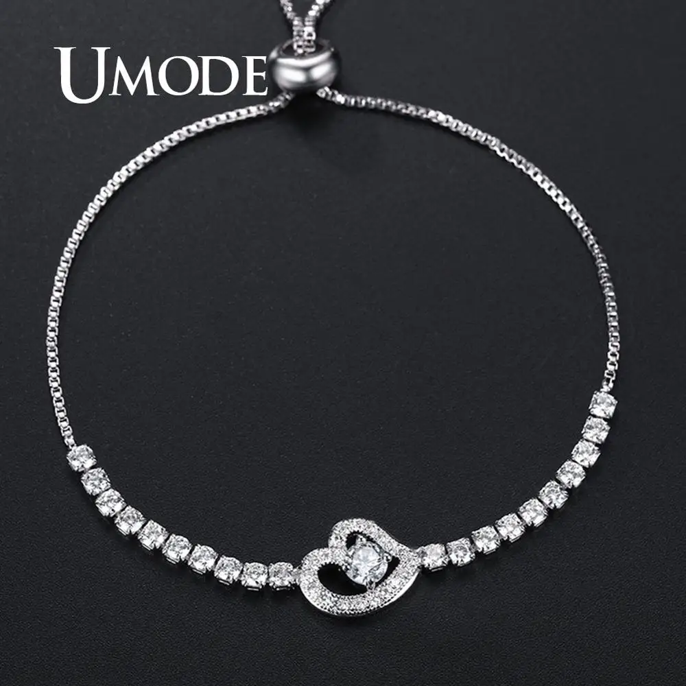 Женские теннисные браслеты UMODE с полым сердцем прозрачными фианитами женские