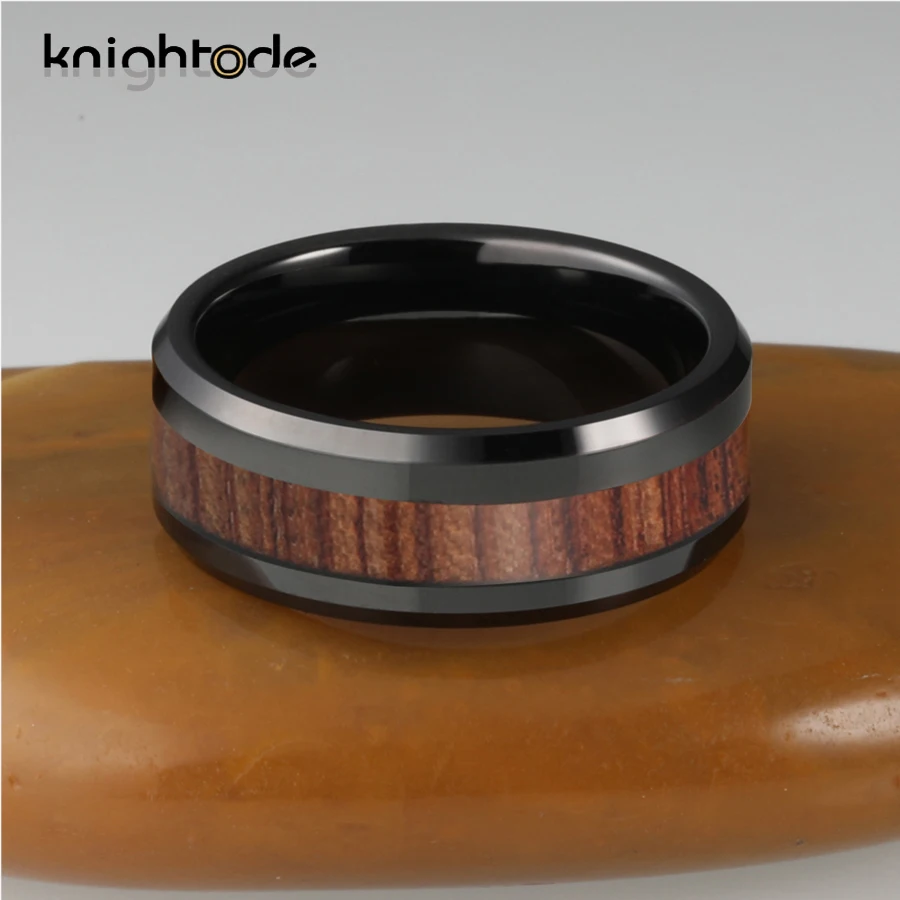 8 мм черный вольфрамовый карбидный свадебный браслет деревянная инкрустация для
