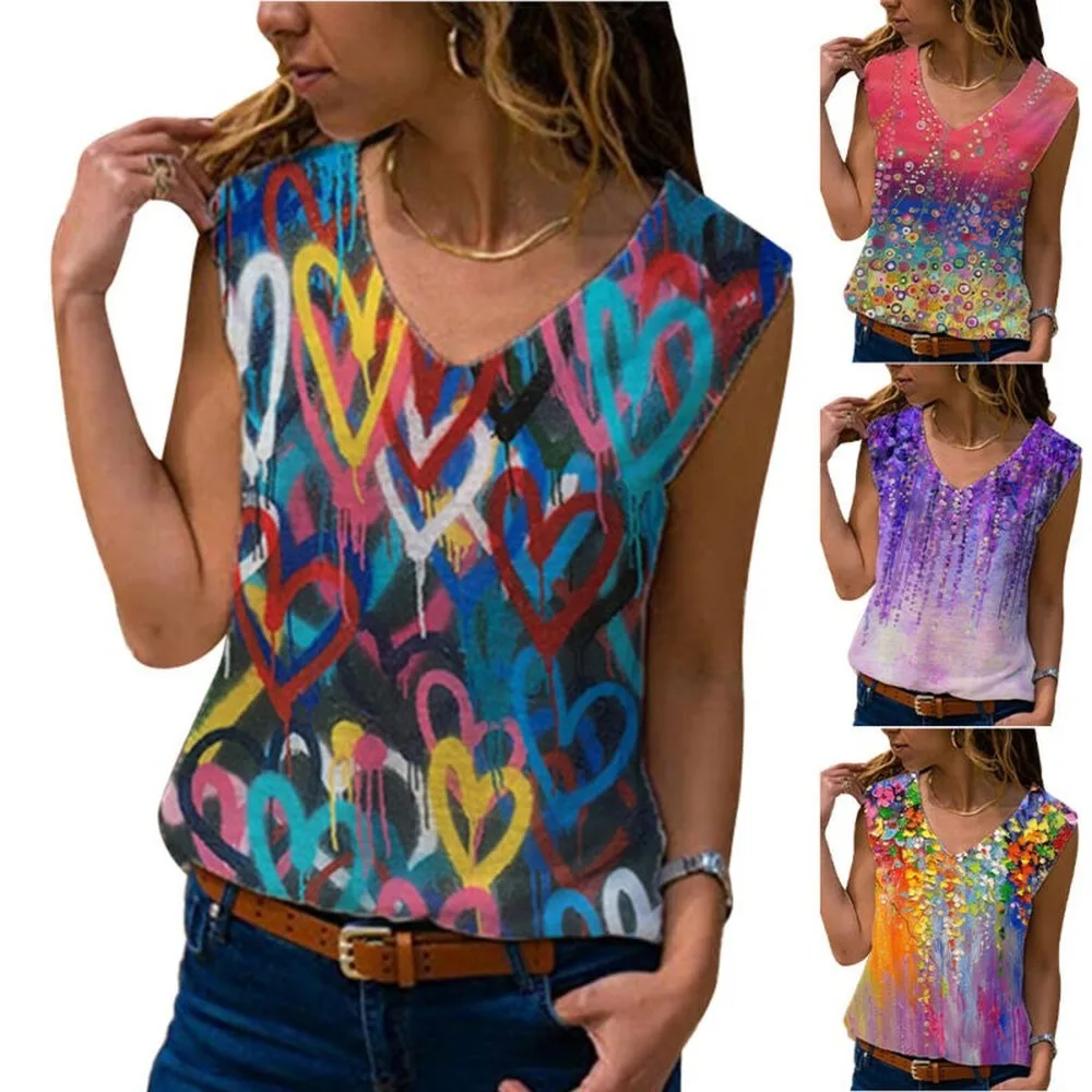 

Womens Ladies Summer Printed Loose Tank Tops Vest Casual Camisole Blouse