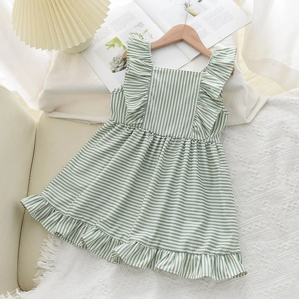 

Menoea Girls Casual Dresses 2022 New Summer Fashion Sleeveless Striped Ruffles Dress Kids Baby Girl Princess Costumes Clothes