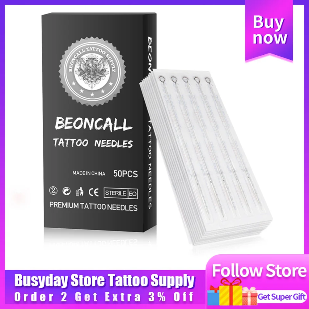 50pcs  Tattoo Needles  Assorted Sterilized 1RL 3RL 5RL 7RL 9RL  11RL 13RL 15RL 18RL For Tattoo Machine Gun Tattoo Supplies