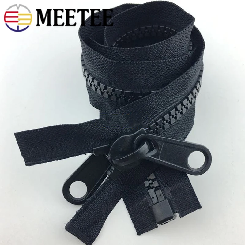 

Meetee 60-300cm 5# 8# 10# Resin Zippers Plastic Double-sided Zipper Puller Head for Outer Tent Double Pull Tab Zips Sew Material