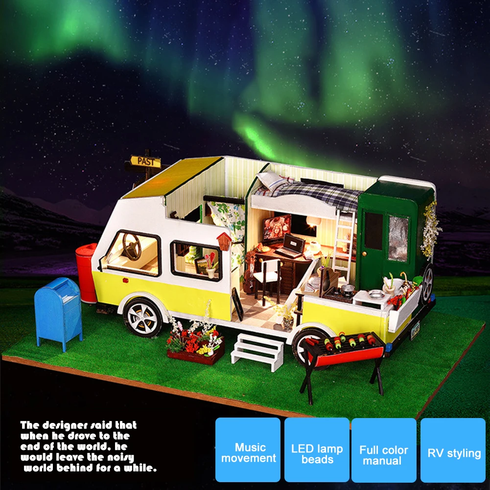 

3D DIY Handmade Dollhouse Hut Toy Building Blocks Creative Wooden Doll House Furniture Miniature Assembly Model Children Gifts