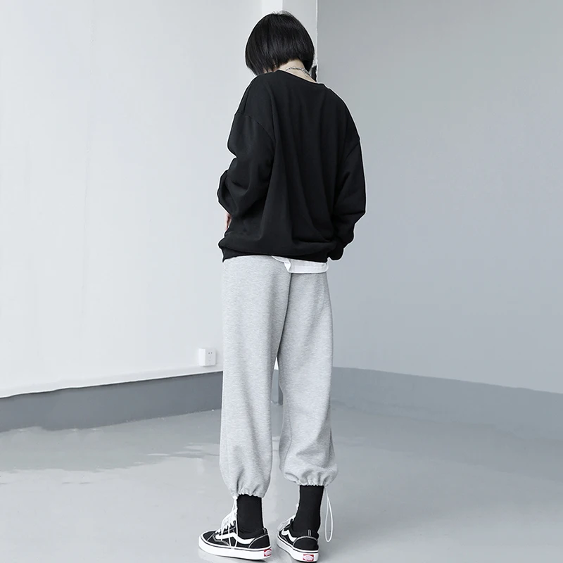 

[EAM] Retro Drawstring Long High Elastic Waist Trousers New Loose Fit Pants Women Fashion Tide Spring Autumn 2021 1DD5562