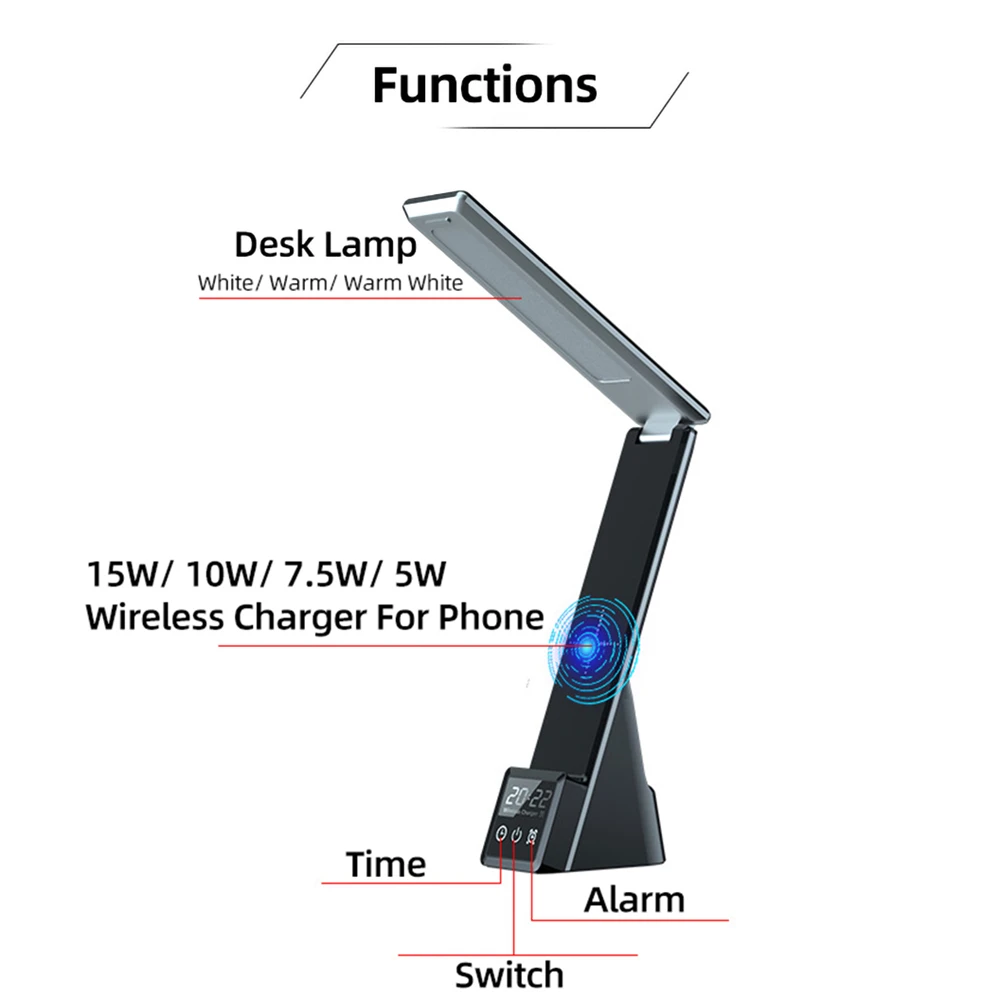 led table lamp 15w wireless charger for iphone apple watch airpods fast charging station multi function clock charge dock stand free global shipping