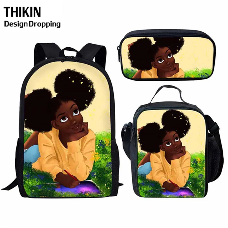15 THIKIN Back To School черный искусства АФРИКАНСКАЯ ДЕВУШКА культуры школьные сумки для детей 3 шт./компл. школьный рюкзак школы детская книга Сумка Softback - Цвет: 15