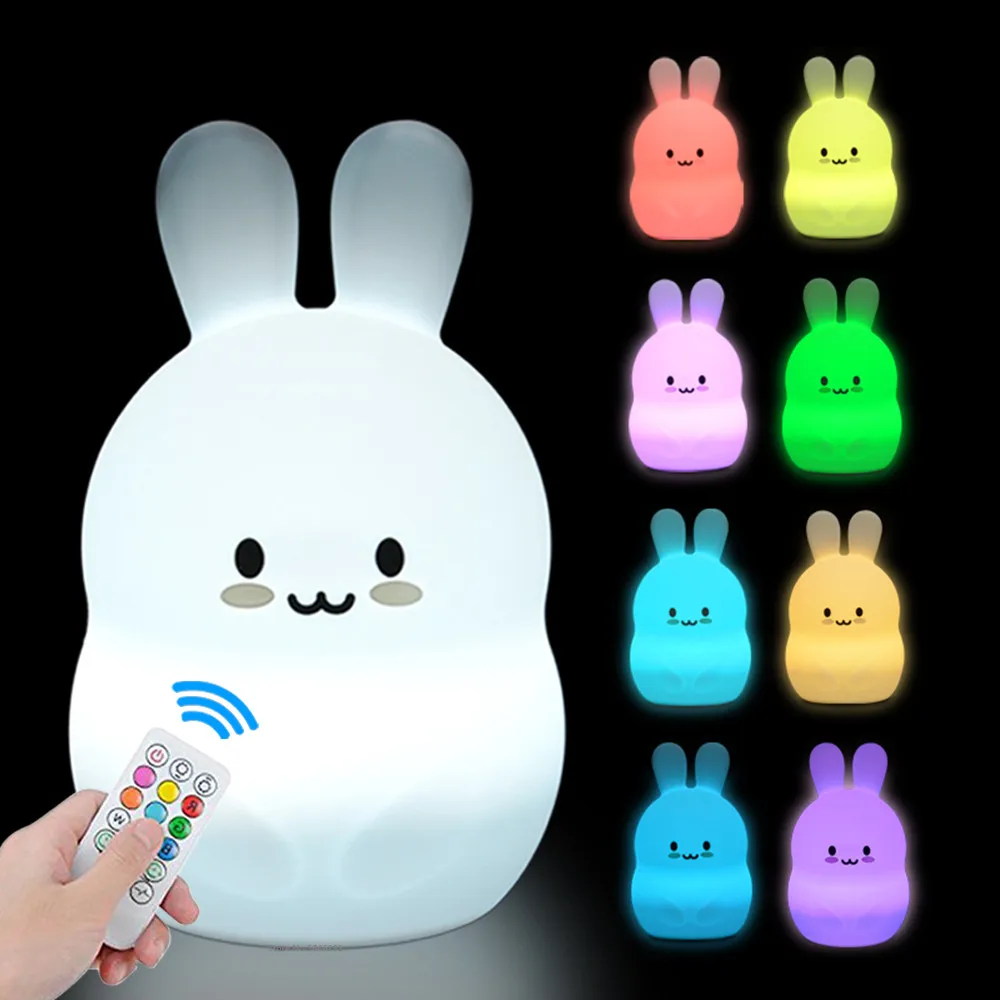 

Rabbit Night Light Touch Sensor Remote Control RGB LED Dimmable Timer USB Rechargeable Children Baby Bedroom Silicone Bunny Lamp