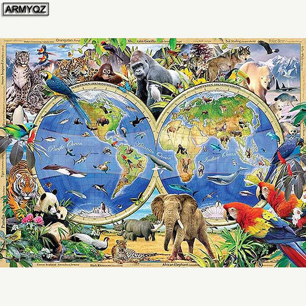 5D DIY квадратная Алмазная картина животные карта мира полное рукоделие вышивка