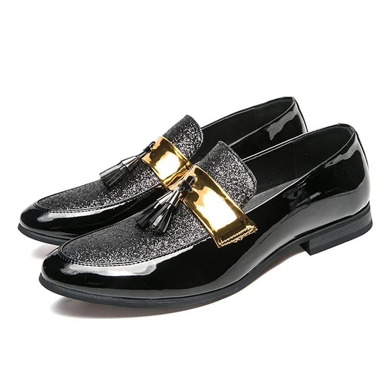 

2019 Hot Sale Men Flat Black Golden Formal Patchwork Shoe PU Leather Casual Men Shoes For Man Dress Shoes 2018 New