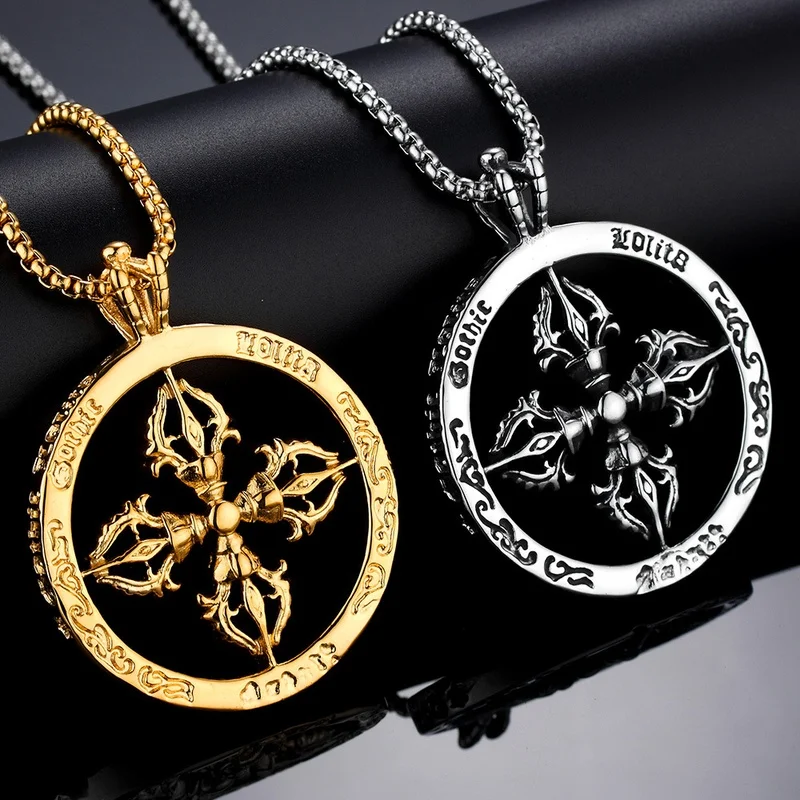 

Trendy Fashion Retro Punk Style Round Cross Necklace Men's Gothic Domineering Hip Hop Party Accessories Holiday Gift Wholesale