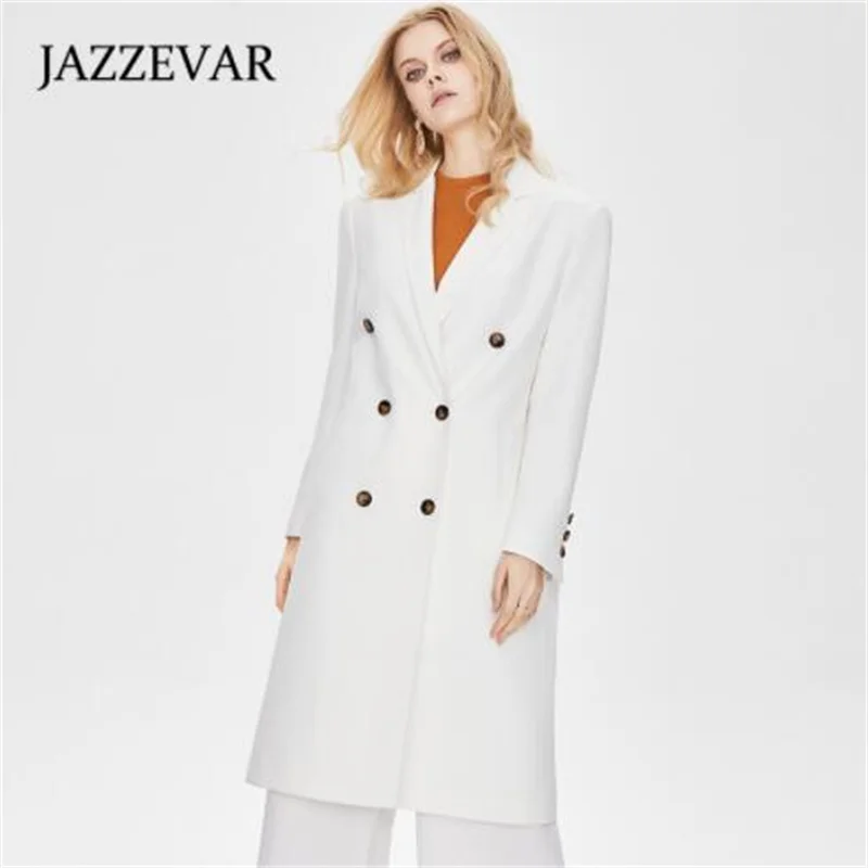 Mid-length blazers womens suits double breasted jacket autumn new loose korean casual senior clothes black white khaki блейзер