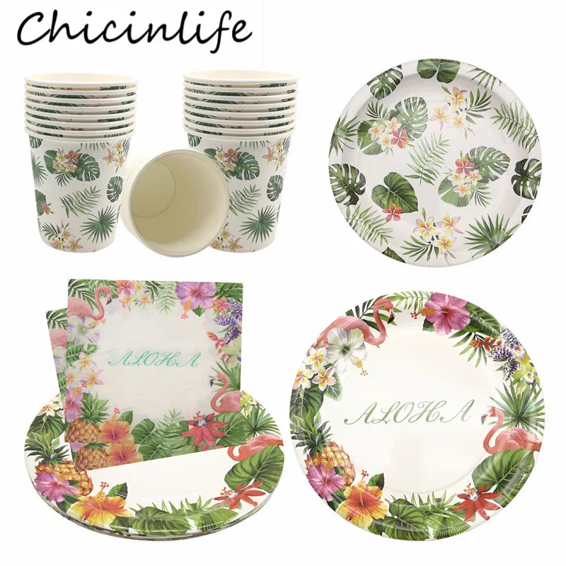 Chicinlife Фламинго Алоха пальмовый лист одноразовая посуда наборы бумажные тарелки