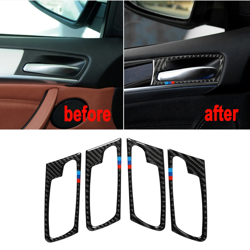 4 шт. наклейки на внутреннюю дверную ручку из углеродного волокна для BMW X5 E70 X6 E71