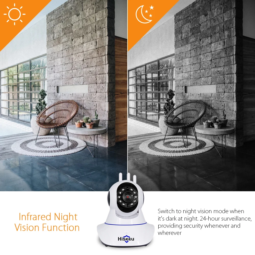 Беспроводная ip камера Hiseeu 1080P с Wi Fi HD 2 мегапиксельная Поворотная двухканальная