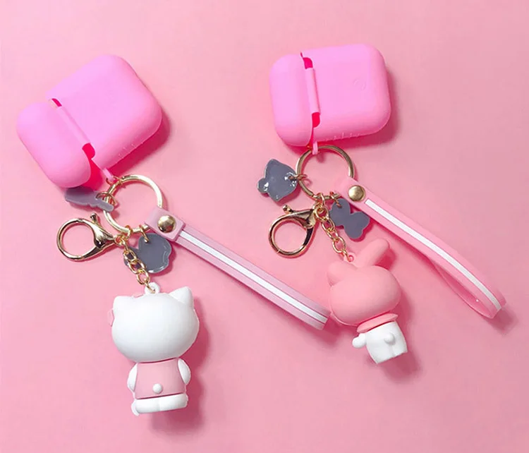 Мультяшный брелок Hello Kitty для Apple AirPods 1 чехол милый KT кот Кролик Лягушка куклы Брелоки Кольцо силиконовый чехол для зарядки AirPods