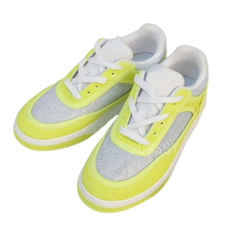 

Autumn Winter Selling High Quality Women's Sneakers Luxury Branded Rhinestone Decor Flat Female Shoes Comfortable Lace-Up Shoes