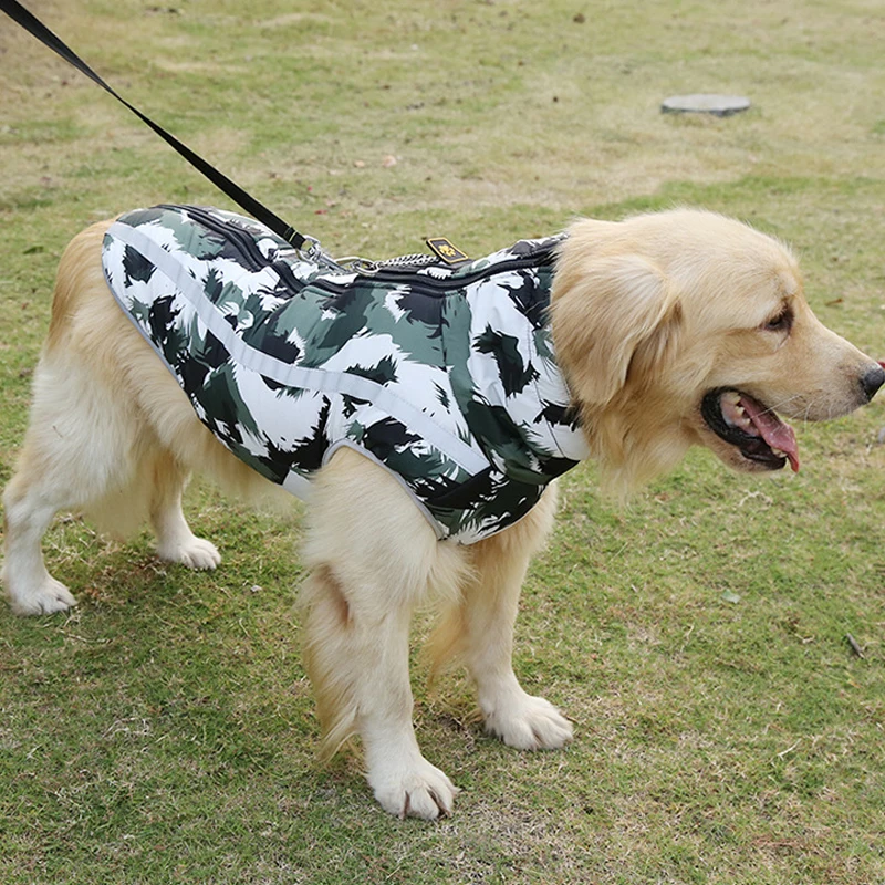

S-6XL Big Dog Padded Coat Winter Thick Warm Geometric Pattern Pet Clothing Vest Reflective Dog Jacket Puppy Clothes
