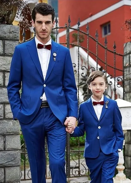 

Смокинг мужской свадебный из двух предметов, смокинг с пиковым лацканом и двумя пуговицами, пиджак + брюки + галстук, Королевского синего цвета
