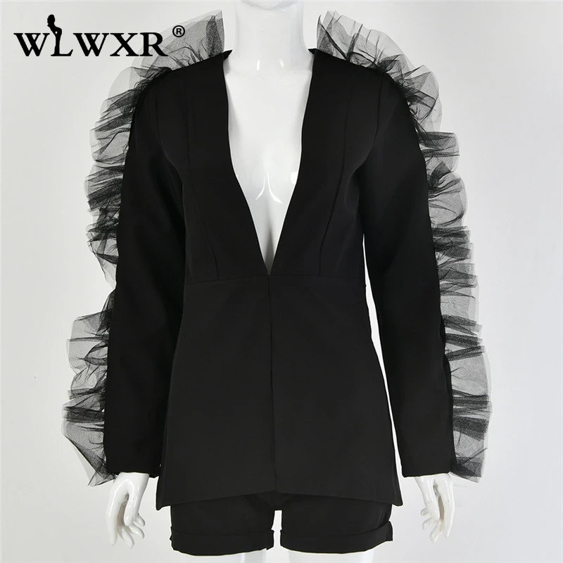 Женский костюм двойка WLWXR белый черный сетчатый пикантный блейзер с v образным