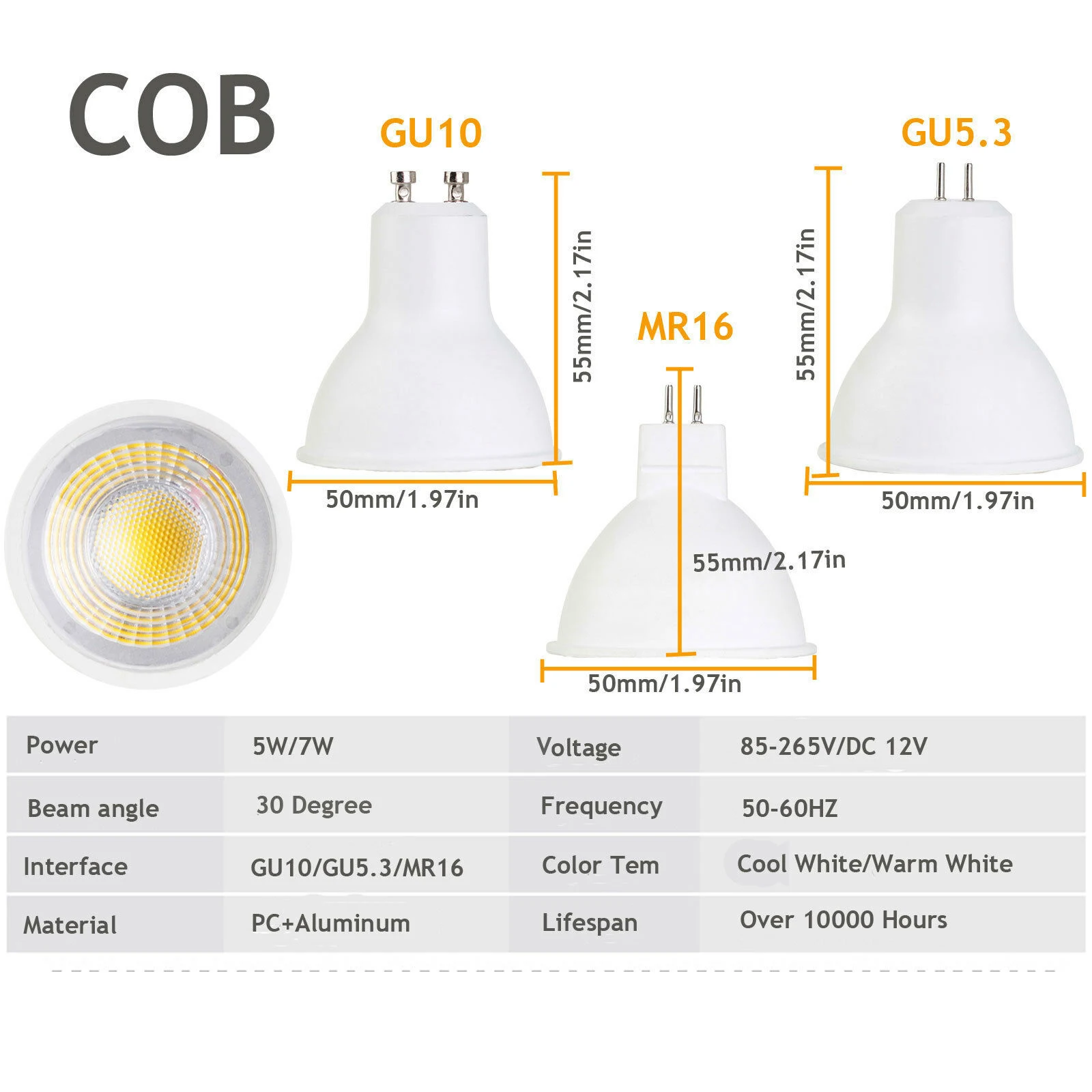 Светодиодные лампы направленного света GU10 GU5.3 MR16 COB 5 Вт 7 прохладный белый/теплый