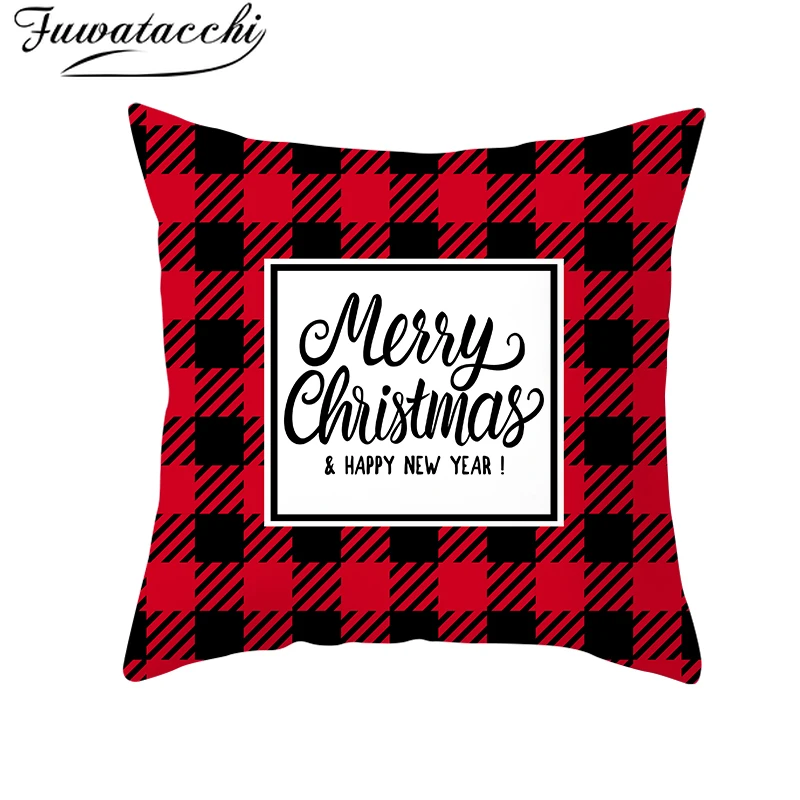Чехол для подушки Fuwatacchi Merry Christmas Gift красный черный плед декоративные наволочки