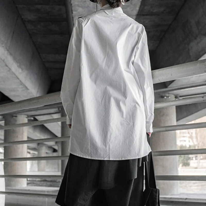 

[EAM] Women White Long Big Size Irregular Blouse New Lapel Long Sleeve Loose Fit Shirt Fashion Tide Spring Autumn 2021 1DD6204