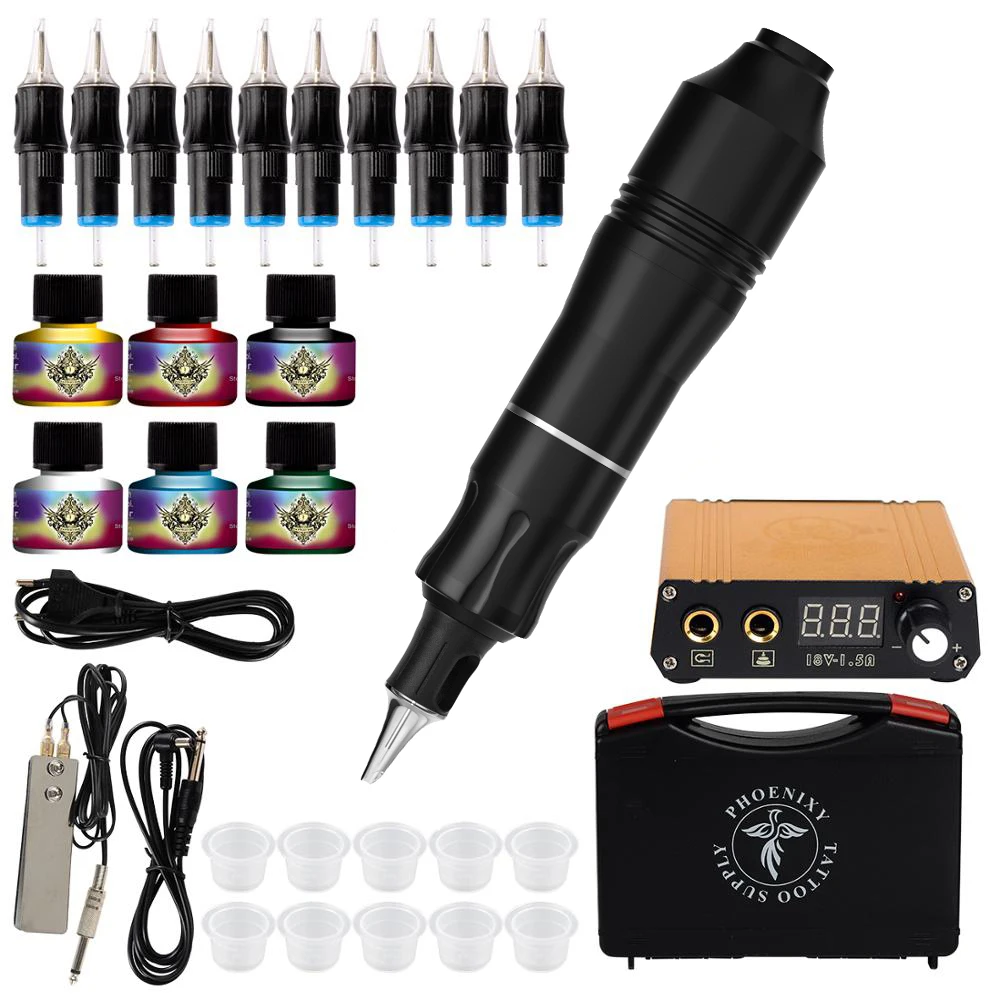 Профессиональный набор для татуировок тату-машинки ручек чернила блок питания