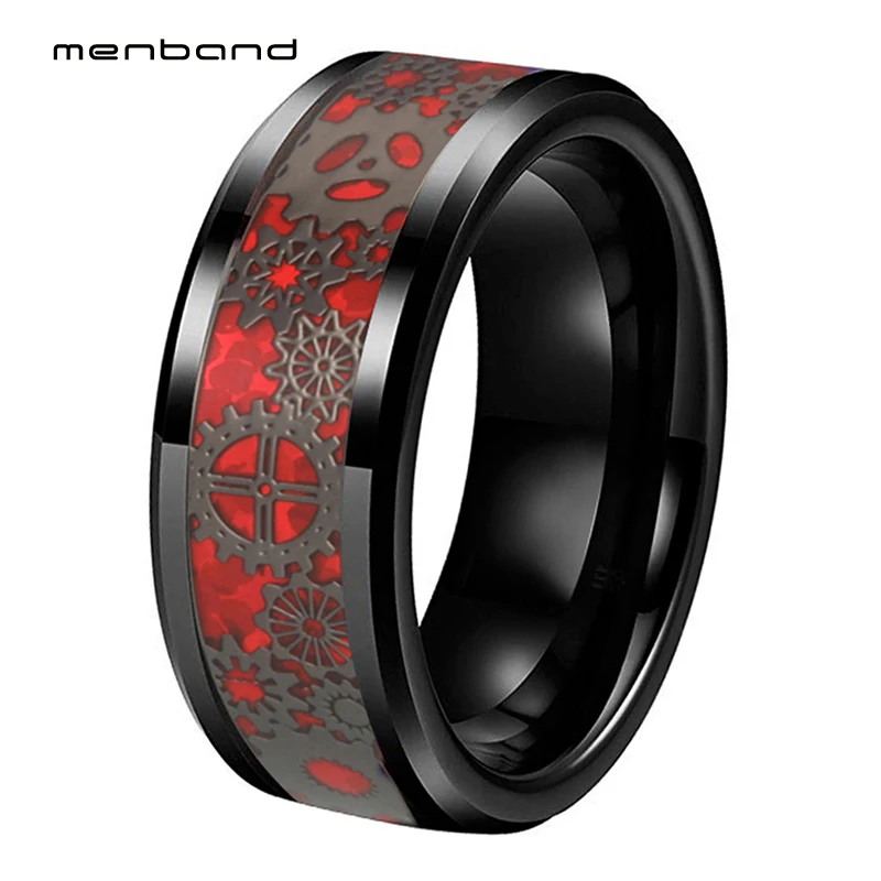 Черный вольфрамовый мужской свадебный браслет с черным механическим зубчатым