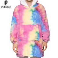 fccexio winter unisex casual front pocket oversized hoodie wearable blanket loose sweatshirt hoodies galaxy printed warm clothes