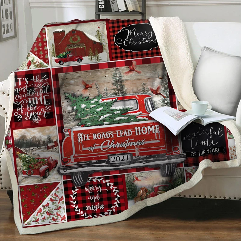 

Red Truck Flannel Blanket Merry Christmas New Year Throw Blankets for Beds Sofa Bedding Sherpa Blanket Couch Quilts Cover Travel