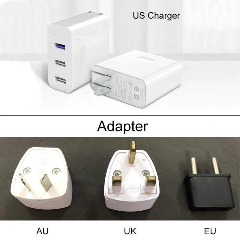 Оригинальное зарядное устройство Huawei honor supercharge 3 USB порта 5 В 4 5a 22 Вт макс. 100-240 для