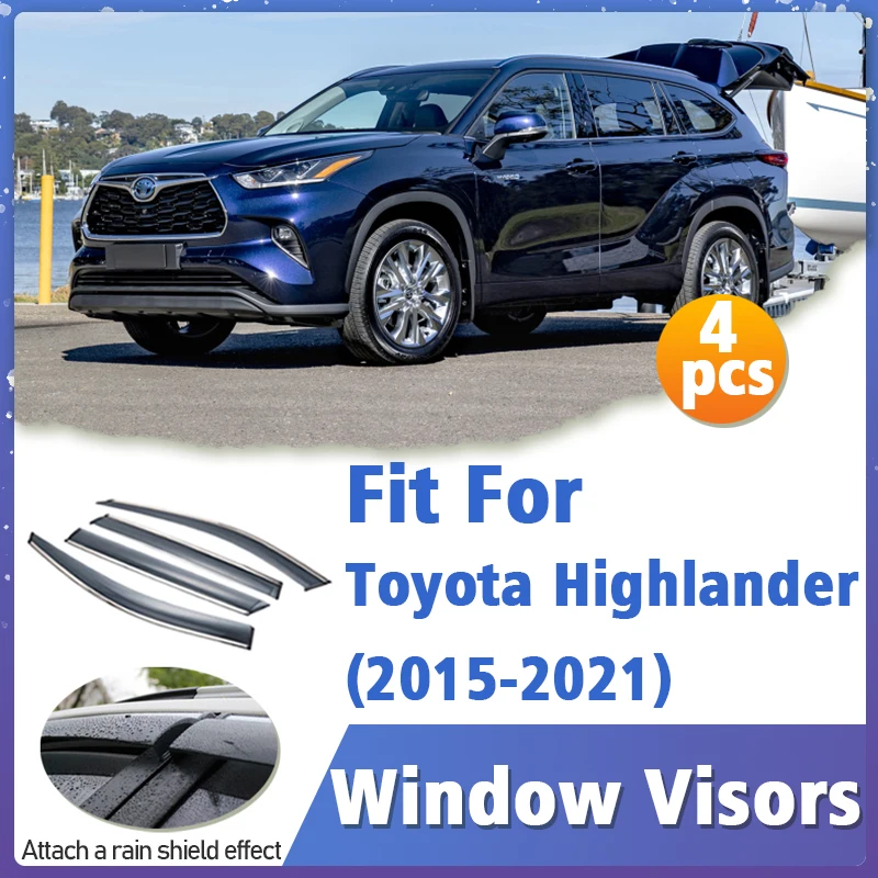Window Visor Guard for Toyota Highlander 2015-2021 Vent Cover Trim Awnings Shelters Protection Sun Rain Deflector Accessories