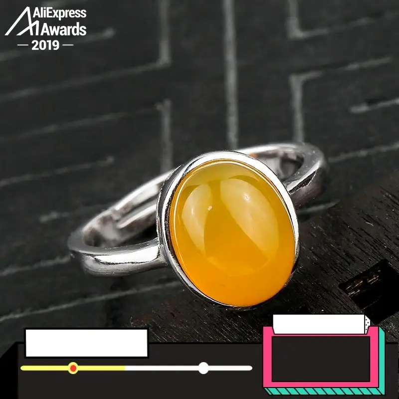 10*8mm 6.18 Sale S925 Sterling Silver Poland Amber Rings Exaggerated upper class lithuania Retro Handmade | Украшения и