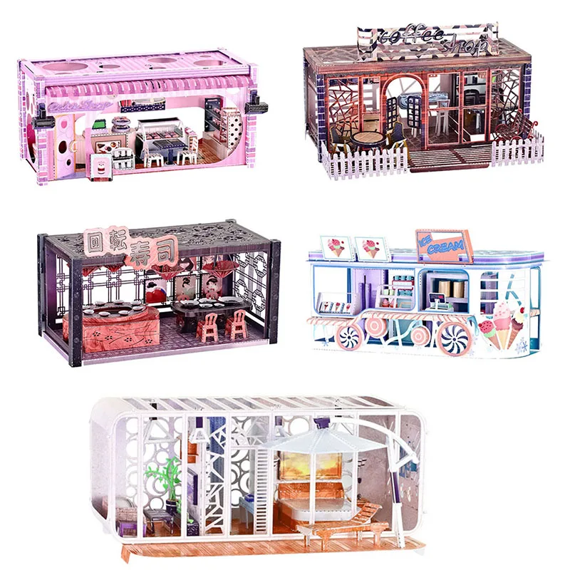 

DIY Dollhouse Casa Miniature Cake Coffee Shop Sushi Store Kits 3D Metal Puzzle Assemble Toy for Children Girl Christmas Casa