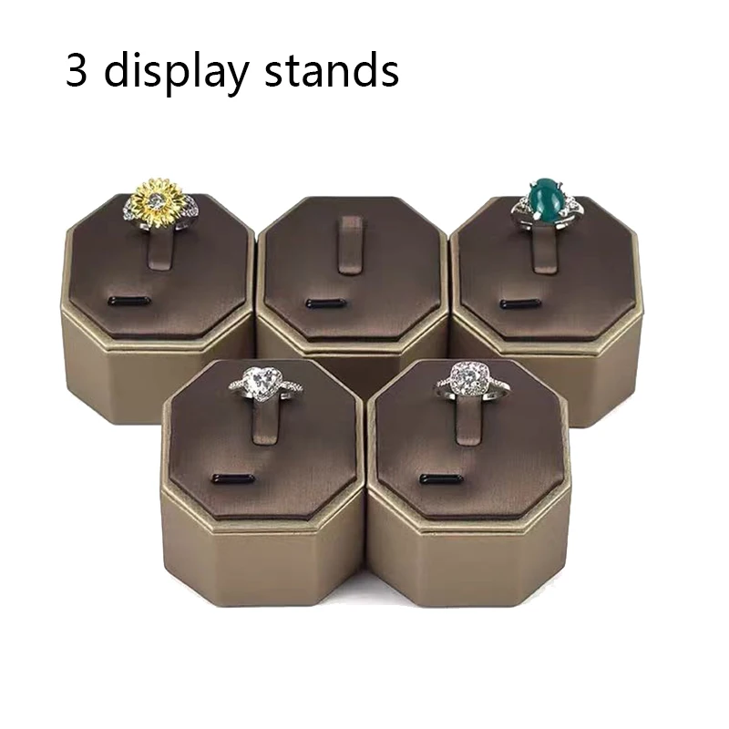 

3 Pcs Ring Display Stand Jewelry Brushed Pu Octagonal Ring Display boxDecoration Jewelry Photography Photo Props Brown