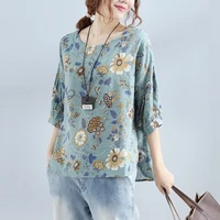 2021 spring and summer korean womens mid sleeve loose t shirt cotton shirt printed short sleeved top t shirt for women